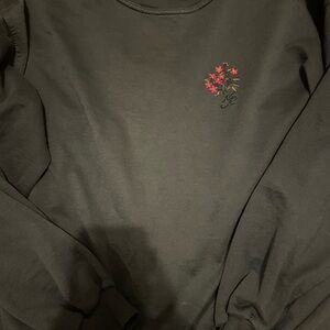 Dark GreenSweatshirt with Pink Floral Embroidery